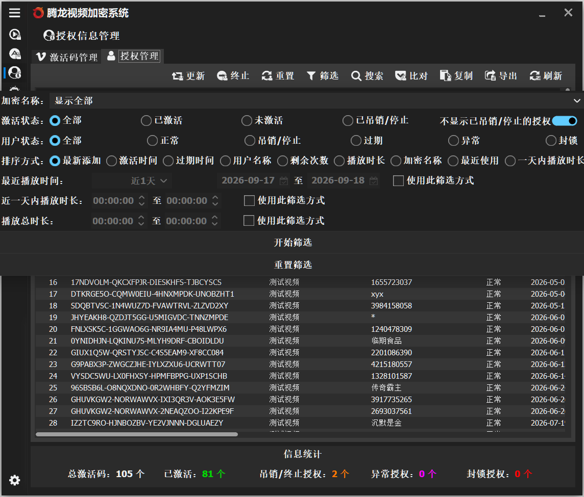 筛选授权